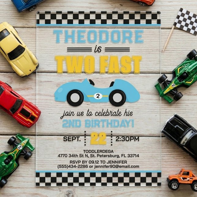 Two Fast Race Car 2nd Birthday Acrylic Invitations (Creator Uploaded)