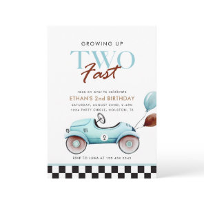 TWO Fast Race Car 2nd Birthday Blue boy Invitation