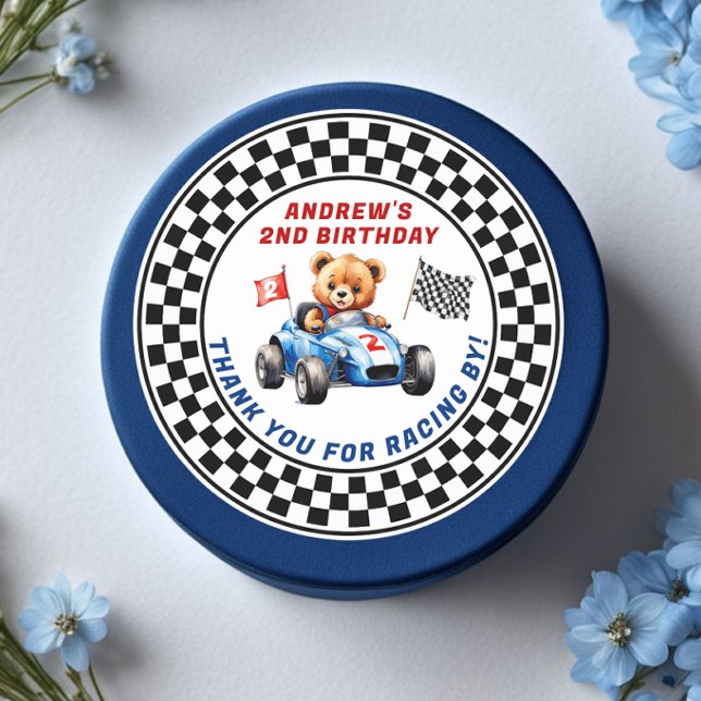 Two Fast Race Car 2nd Birthday Classic Round Sticker (Creator Uploaded)