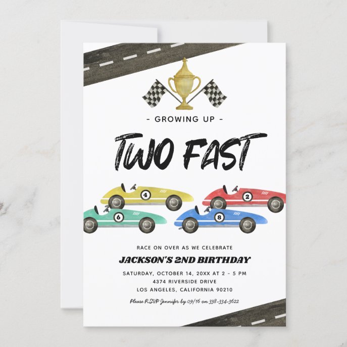 Two Fast Race Car 2nd Birthday Invitation