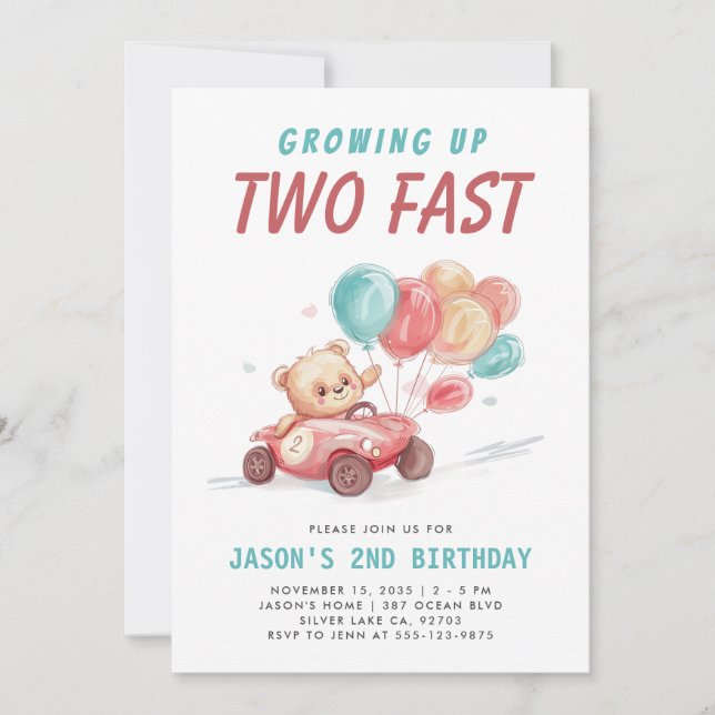 Two Fast Race Car 2nd Birthday Invitation (Front)
