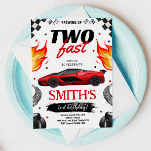 Two Fast Race Car 2nd Birthday Invitation