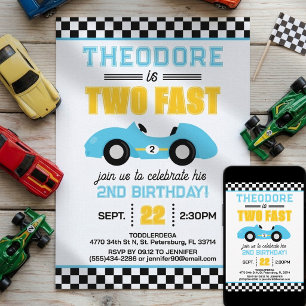 Two Fast Race Car 2nd Birthday Invitation