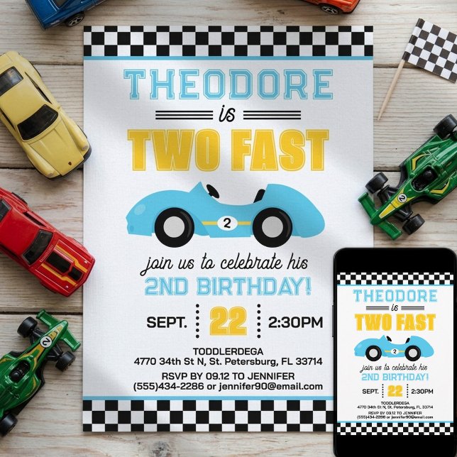Two Fast Race Car 2nd Birthday Invitation (Creator Uploaded)