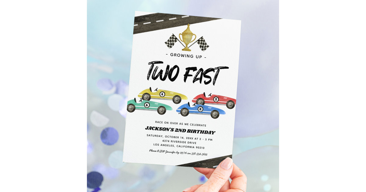 Editable Racing Car Backdrop Banner Growing Up Two Fast Birthday