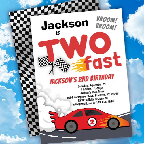 TWO Fast Race Car 2nd Birthday Invitation