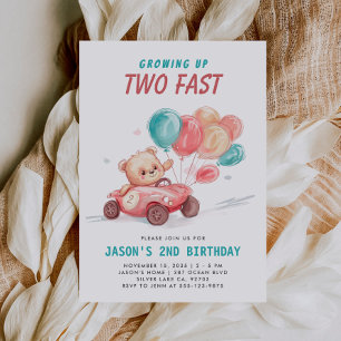 Two Fast Race Car 2nd Birthday Invitation