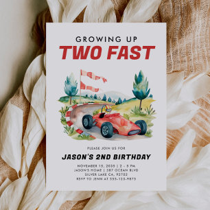 Two Fast Race Car 2nd Birthday Invitation