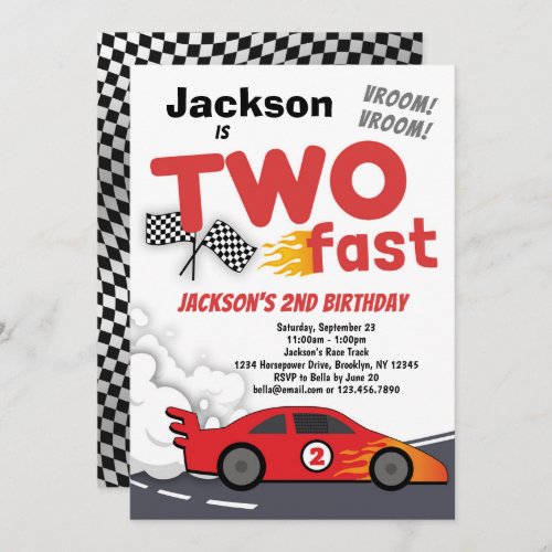 TWO Fast Race Car 2nd Birthday Invitation