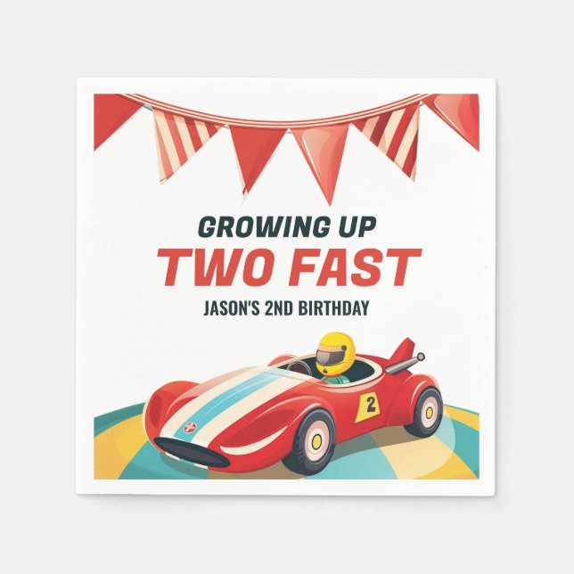 Two Fast Race Car 2nd Birthday Napkins (Front)