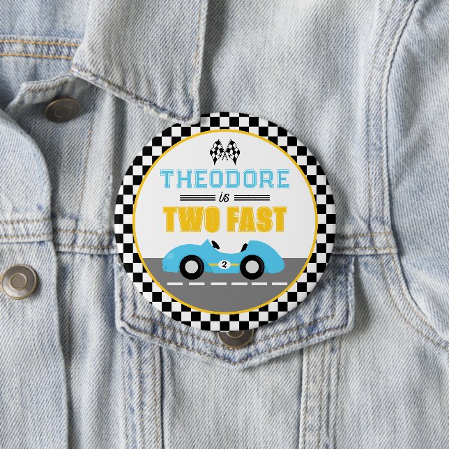 Two Fast Race Car 2nd Birthday Party Favor Button (In Situ)