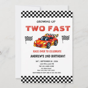 Two Fast  Race Car 2nd Birthday Party Invitation