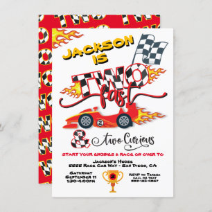 Two Fast Race Car 2nd Birthday Party Invitation