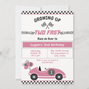 "Two Fast" Race Car 2nd Birthday Party Invitation
