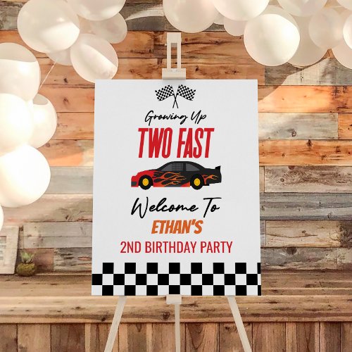 Two Fast Race Car 2nd Birthday Party Welcome Sign