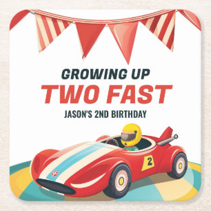Two Fast Race Car 2nd Birthday Square Paper Coaster