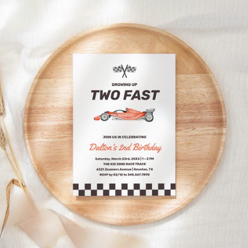 Two Fast Race Car 2nd Boys Birthday Party Invitation