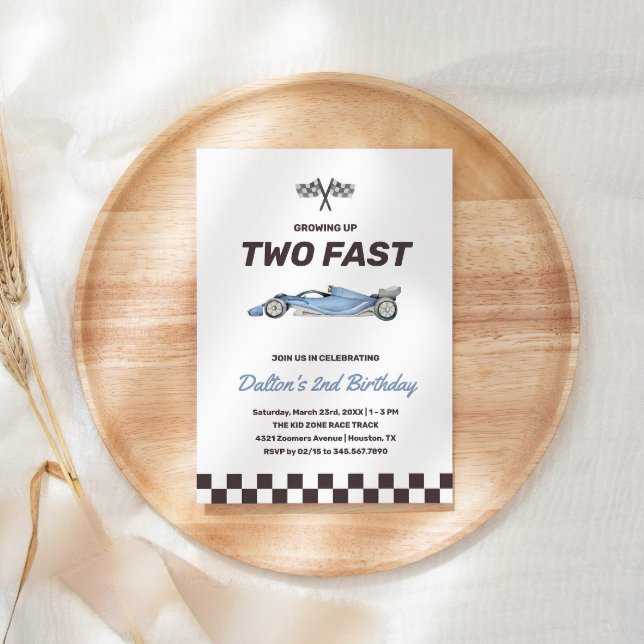 Two Fast Race Car 2nd Boy's Birthday Party Invitation