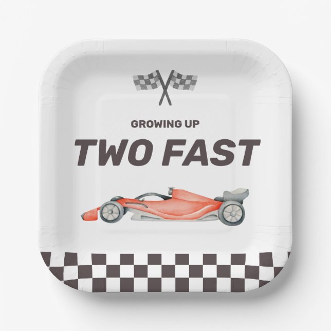 Two Fast Race Car 2nd Boy's Birthday Party Paper Plates (Front)