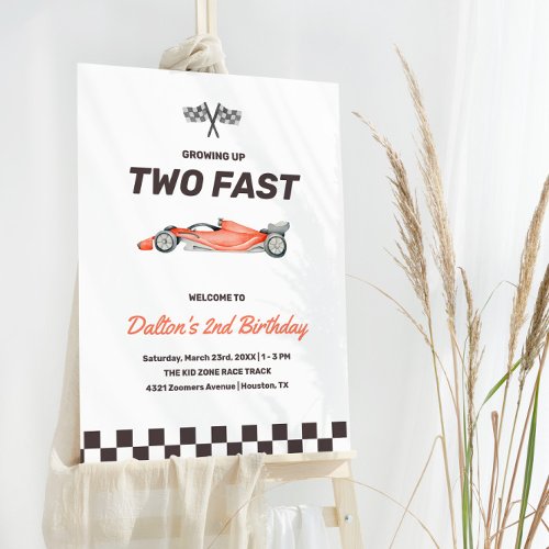 Two Fast Race Car 2nd Boys Birthday Party Welcome Foam Board