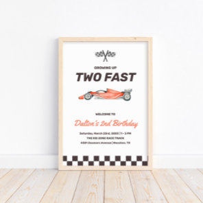 Two Fast Race Car 2nd Boy's Birthday Party Welcome Poster