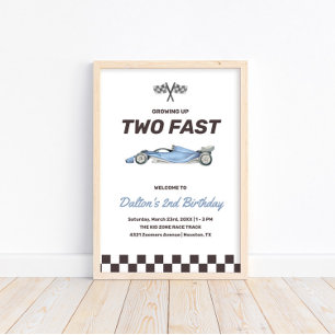 Two Fast Race Car 2nd Boy's Birthday Party Welcome Poster
