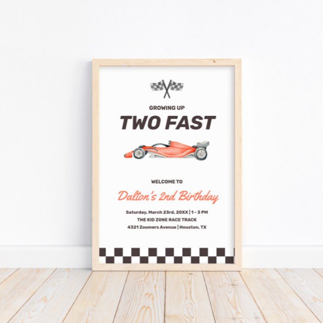 Two Fast Race Car 2nd Boy's Birthday Party Welcome Poster (Creator Uploaded)