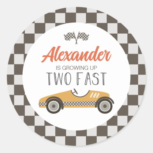 Two Fast Race Car Birthday Classic Round Sticker