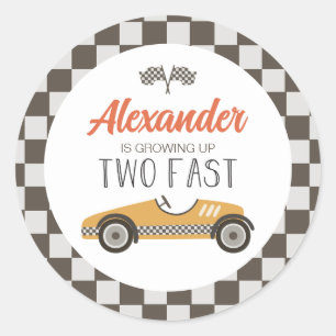 Two Fast Race Car Birthday Classic Round Sticker