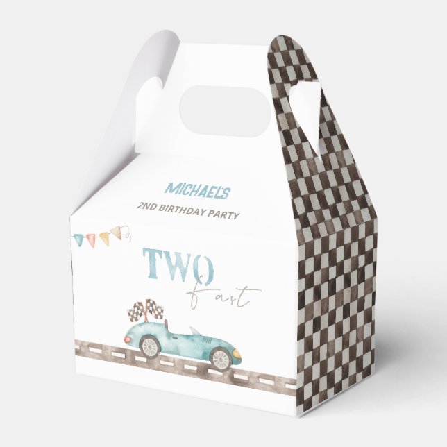 TWO Fast Race Car Birthday Favor Box (Front Side)