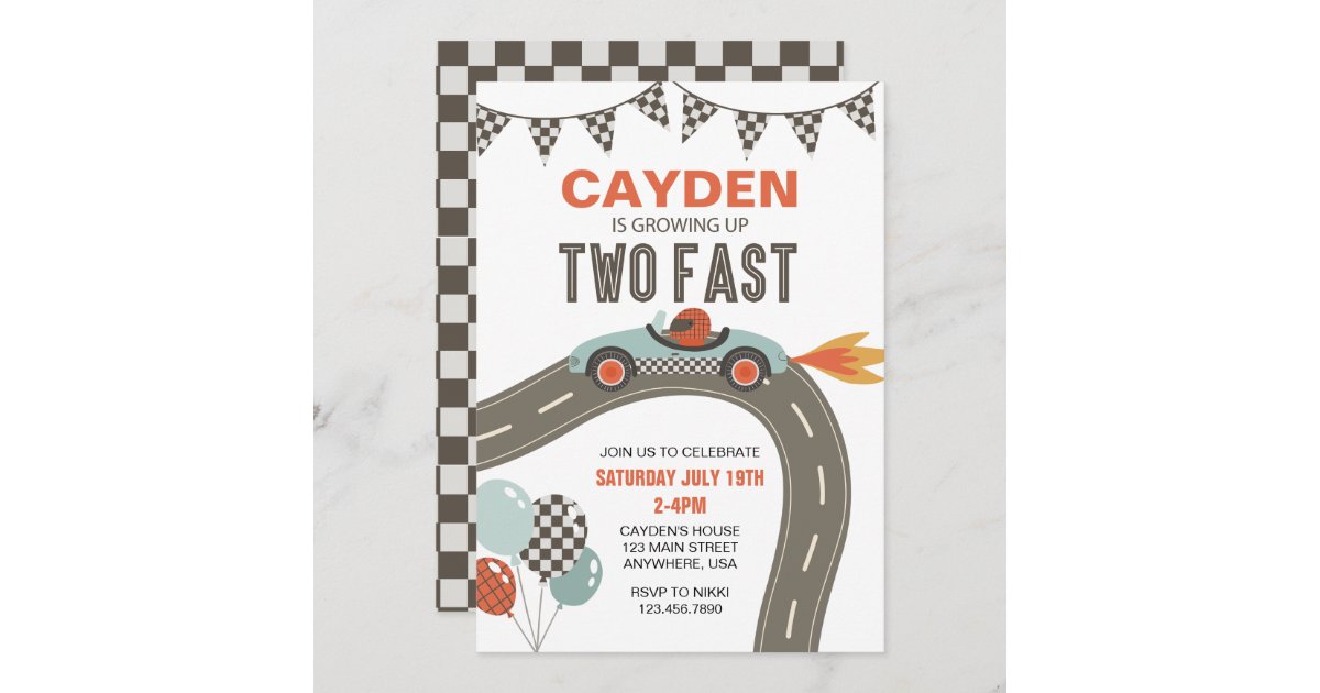 Growing up Two Fast Birthday Invitation Template Racing Car 