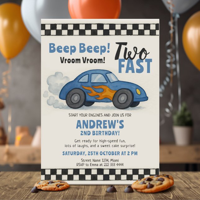 Two Fast Race Car Birthday Invitation (Creator Uploaded)