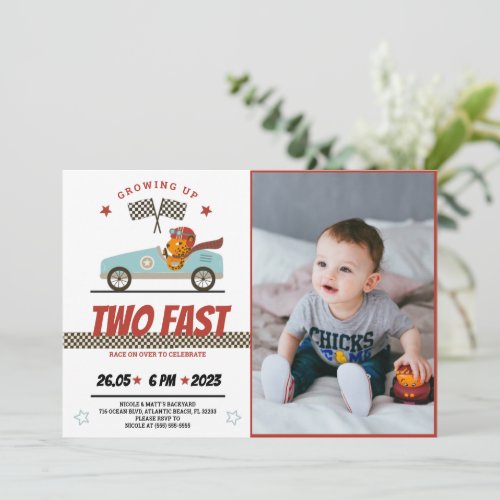 Two Fast Race Car Birthday Invitation With Photo