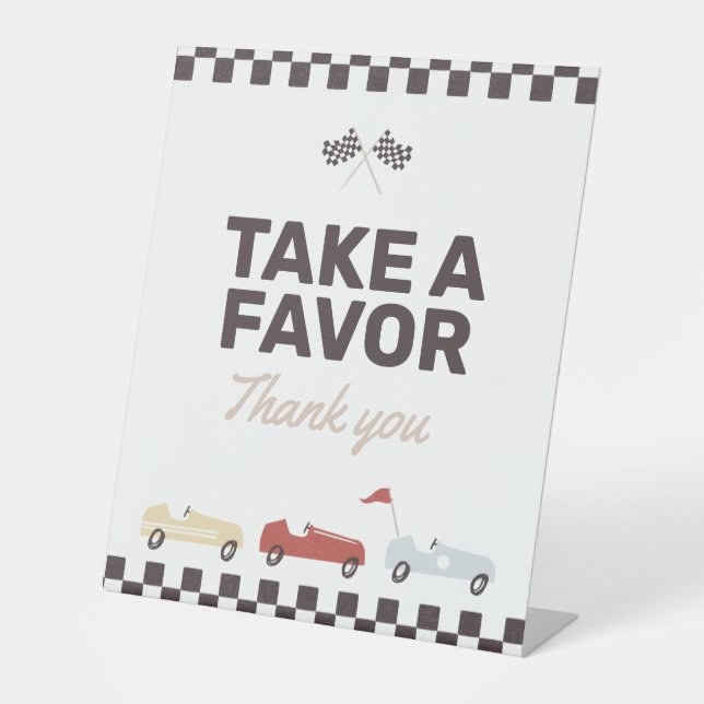 Two Fast Race Car Birthday Party Favor Pedestal Sign (Front)