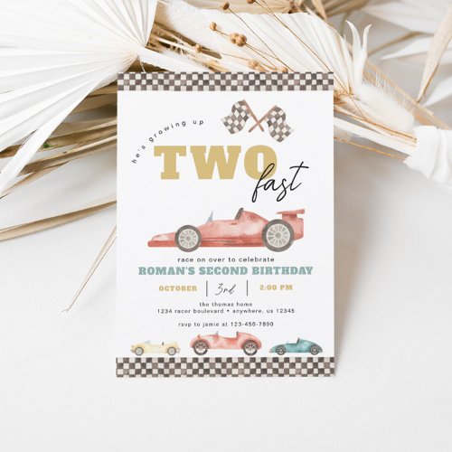 Two Fast Race Car Birthday Party Invitation