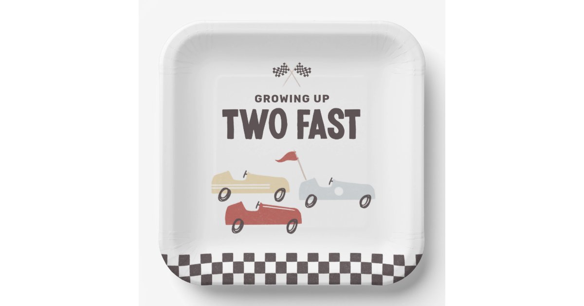 Two Fast Race Car Birthday Party Paper Plates Zazzle