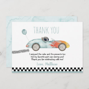 Two Fast Race Car Birthday Thank You Card