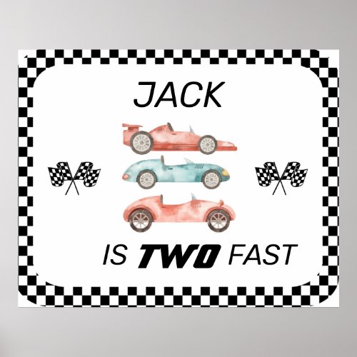 TWO FAST RACE CAR BIRTHDAY VINTAGE CAR POSTER