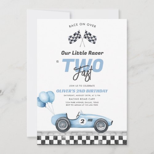 Two Fast Race Car Boy 2nd Birthday Invitation