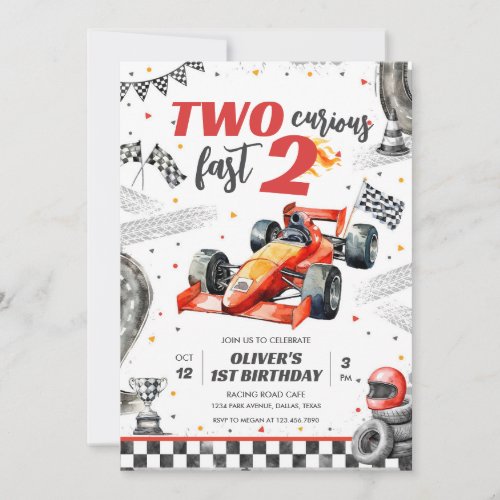 Two Fast Race Car Boy 2nd Birthday Invitation