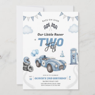 Two Fast Race Car Boy 2nd Birthday Invitation