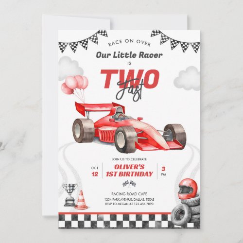 Two Fast Race Car Boy 2nd Birthday Invitation