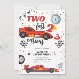 Two Fast Race Car Boy 2nd Birthday Invitation