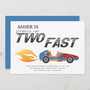 Two Fast Race Car Boy 2nd Birthday Invitation
