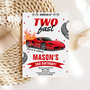 Two Fast Race Car Boy 2nd Birthday Invitation