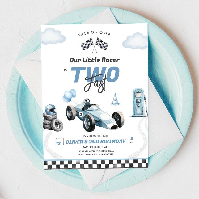 Two Fast Race Car Boy 2nd Birthday Invitation (Creator Uploaded)