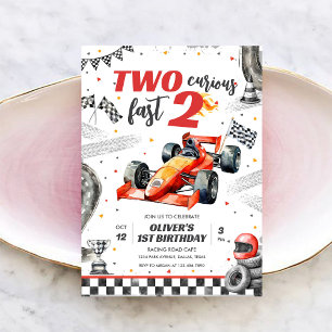 Two Fast Race Car Boy 2nd Birthday Invitation