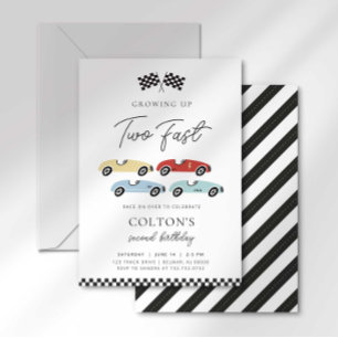 Two Fast Race Car Boy 2nd Birthday Invitation