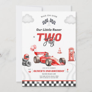 Two Fast Race Car Boy 2nd Birthday Invitation