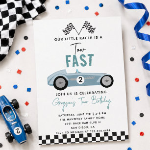 Two Fast Race Car Boy 2nd Birthday Party Aesthetic Invitation